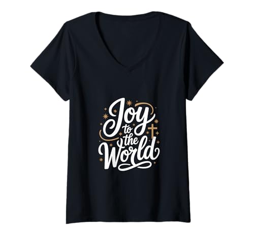 Damen Joy to The World Christliche Weihnachten Kreuz T-Shirt mit V-Ausschnitt Damen Joy to The World Christliche Weihnachten Kreuz T-Shirt mit V-Ausschnitt von Weihnachten Christliche Botschaft Kreuz Stern