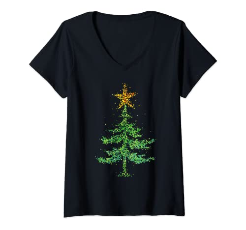 Damen Weihnachtsbaum Christbaum Tannenbaum Weihnachten Stern T-Shirt mit V-Ausschnitt von Weihnachten Christmas Xmas Tree Weihnachtsbaum
