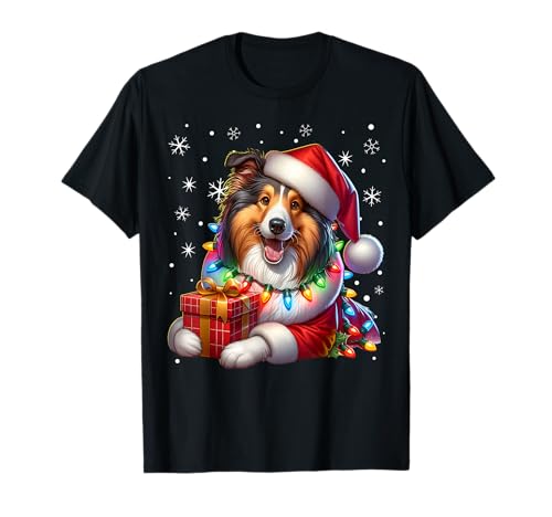 Weihnachten Collie Herren Damen Collie Christmas Collie Santa T-Shirt, Unisex, Kurzarm, Black, Multicolored, S von Weihnachten Collie Herren Damen
