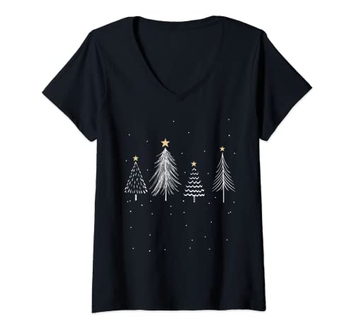 Damen Weihnachten dezent Weihnachtsbaum T-Shirt mit V-Ausschnitt Damen Weihnachten dezent Weihnachtsbaum T-Shirt mit V-Ausschnitt von Weihnachten - Der Faun