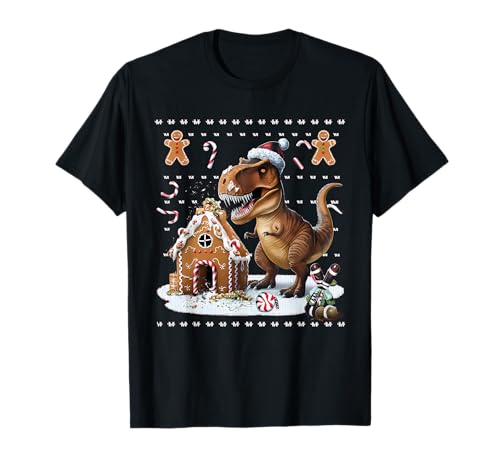 Weihnachten Dinosaurier Tshirt Dino Ugly Christmas T-Rex Dinosaurier Christmas T-Shirt für Herren, Damen & Kinder (S, Schwarz, Polyester 100%) von Weihnachten Dinosaurier Tshirt Dino Ugly Christmas