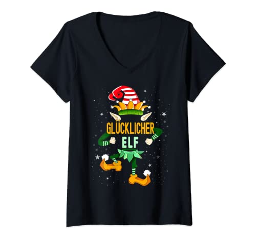 Damen Glücklicher Elf Shirt Weihnachten Familie Christmas Elf T-Shirt mit V-Ausschnitt Damen Glücklicher Elf Shirt Weihnachten Familie Christmas Elf T-Shirt mit V-Ausschnitt von Weihnachten Elf Tshirt Familie Und Freunde Outfits