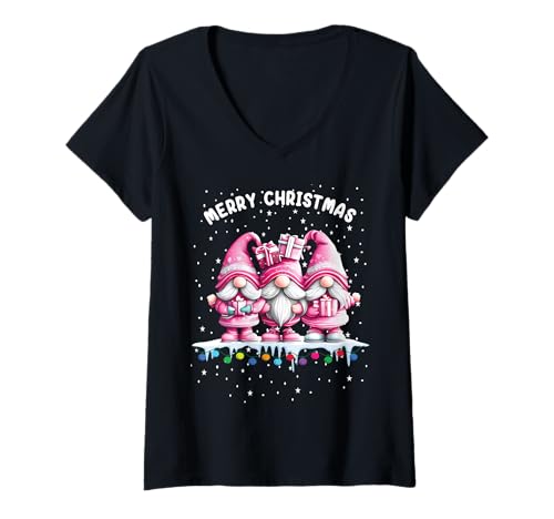 Damen Lustige Weihnachtswichtel Weihnachten Wichtel Christmas Gnom T-Shirt mit V-Ausschnitt von Weihnachten Familie Bekleidung Damen Herren Kinder