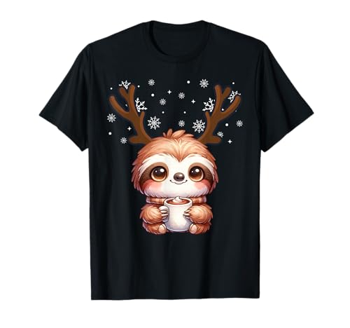 Weihnachten Familie Herren Damen Kinder Bekleidung Faultier Kakao Winter Familien Outfit Kinder Weihnachts T-Shirt Schwarz Unisex Erwachsene und Kinder Kurzarm S von Weihnachten Familie Herren Damen Kinder Bekleidung