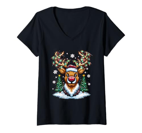 Damen Weihnachten Geschenk Ugly Christmas Sweater Xmas Rentier T-Shirt mit V-Ausschnitt Damen Weihnachten Geschenk Ugly Christmas Sweater Xmas Rentier T-Shirt mit V-Ausschnitt von Weihnachten Geschenk Herren Damen Christmas Xmas