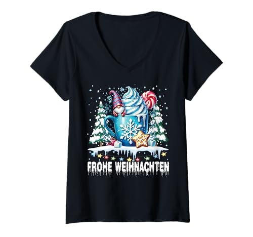 Damen Lustiges Weihnachtsshirt Weihnachten Wichtel Weihnachts T-Shirt mit V-Ausschnitt von Weihnachten Gnome Familien Bekleidung Damen Herren