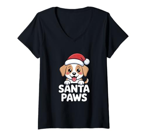 Damen Santa Paws Lustiger Weihnachts Hund Welpe Xmas T-Shirt mit V-Ausschnitt Damen Santa Paws Lustiger Weihnachts Hund Welpe Xmas T-Shirt mit V-Ausschnitt von Weihnachten Hund Welpe Weihnachtsmann Hundehalter
