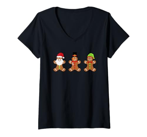 Damen Lebkuchenmann Weihnachtsoutfit Deko Lebkuchen Weihnachten T-Shirt mit V-Ausschnitt Damen Lebkuchenmann Weihnachtsoutfit Deko Lebkuchen Weihnachten T-Shirt mit V-Ausschnitt von Weihnachten Lebkuchenmann Fun Motiv Familienoutfit