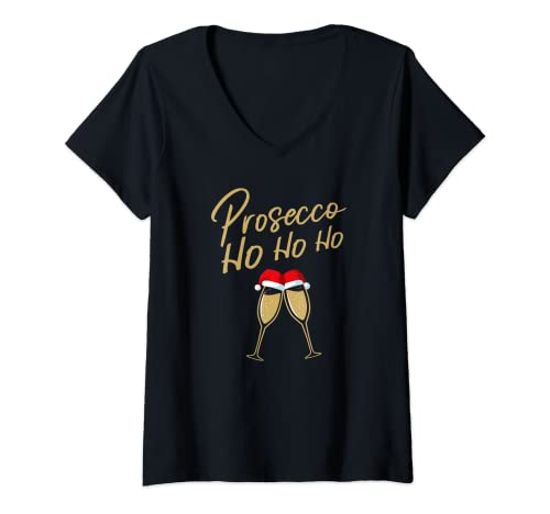 Damen Prosecco Ho Ho Ho Sektgläser Champagner Weihnachten Geschenk T-Shirt mit V-Ausschnitt Damen Prosecco Ho Ho Ho Sektgläser Champagner Weihnachten Geschenk T-Shirt mit V-Ausschnitt von Weihnachten Prosecco Party Geschenke