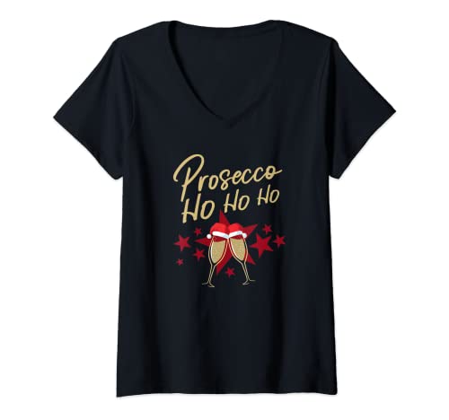 Damen Prosecco Ho Ho Ho Sektgläser Weihnachten Champagner Geschenk T-Shirt mit V-Ausschnitt Damen Prosecco Ho Ho Ho Sektgläser Weihnachten Champagner Geschenk T-Shirt mit V-Ausschnitt von Weihnachten Prosecco Party Geschenke