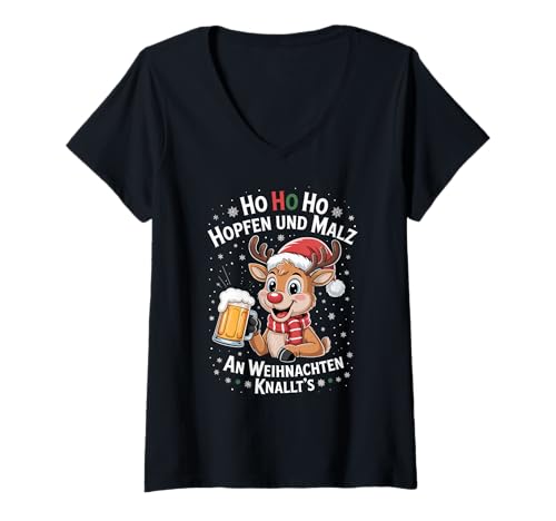 Damen Ho Ho HOL Mir mal EIN Bier Rentier Spruch Lustig Weihnachts T-Shirt mit V-Ausschnitt Damen Ho Ho HOL Mir mal EIN Bier Rentier Spruch Lustig Weihnachts T-Shirt mit V-Ausschnitt von Weihnachten Rentier Hopfen Und Malz