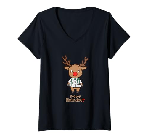 Damen Weihnachten Arzt Rentier Geweih Stethoskop Lustiger Arzt T-Shirt mit V-Ausschnitt Damen Weihnachten Arzt Rentier Geweih Stethoskop Lustiger Arzt T-Shirt mit V-Ausschnitt von Weihnachten Rentier Lustige Doktor Kleidung