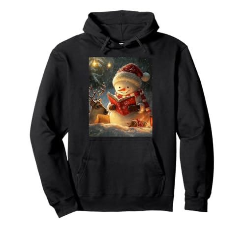 Weihnachten Deko Frauen Männer Kinder Schneemann liest Buch Pullover Hoodie Weihnachten Deko Frauen Männer Kinder Schneemann liest Buch Pullover Hoodie von Weihnachten Schneemann Buch Rentier Damen Herren