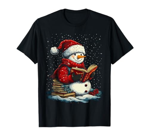 Weihnachten Deko Frauen Männer Kinder Schneemann liest Buch T-Shirt Weihnachten Deko Frauen Männer Kinder Schneemann liest Buch T-Shirt von Weihnachten Schneemann liest Buch Damen Herren