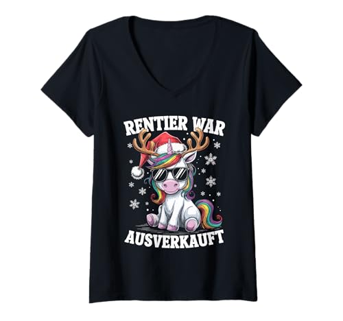 Damen Rentier war ausverkauft Lustiges Weihnachten Einhorn Spruch T-Shirt mit V-Ausschnitt Damen Rentier war ausverkauft Lustiges Weihnachten Einhorn Spruch T-Shirt mit V-Ausschnitt von Weihnachten Shirt Lustiger Rentier Einhorn Spruch