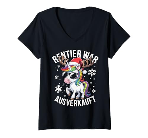 Damen Rentier war ausverkauft Lustiges Weihnachten Einhorn Spruch T-Shirt mit V-Ausschnitt Damen Rentier war ausverkauft Lustiges Weihnachten Einhorn Spruch T-Shirt mit V-Ausschnitt von Weihnachten Shirt Lustiger Rentier Einhorn Spruch