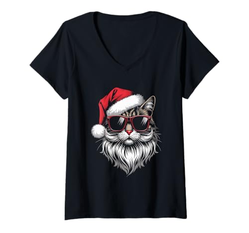 Damen Cooles Weihnachtsshirt Katze Weihnachtsmann Weihnachten Fun T-Shirt mit V-Ausschnitt Damen Cooles Weihnachtsshirt Katze Weihnachtsmann Weihnachten Fun T-Shirt mit V-Ausschnitt von Weihnachten Shirt Nikolaus Weihnachtsoutfit Lustig