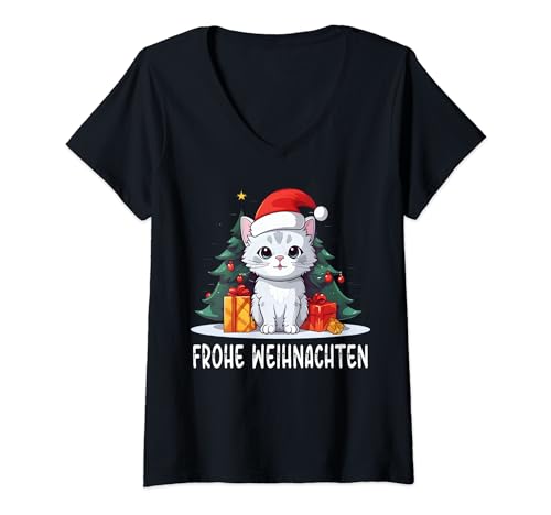 Frohe Weihnachten Familie Kinder Outfit Katze Weihnachts T-Shirt mit V-Ausschnitt Frohe Weihnachten Familie Kinder Outfit Katze Weihnachts T-Shirt mit V-Ausschnitt von Weihnachten Shirts Katze Weihnachtsshirts
