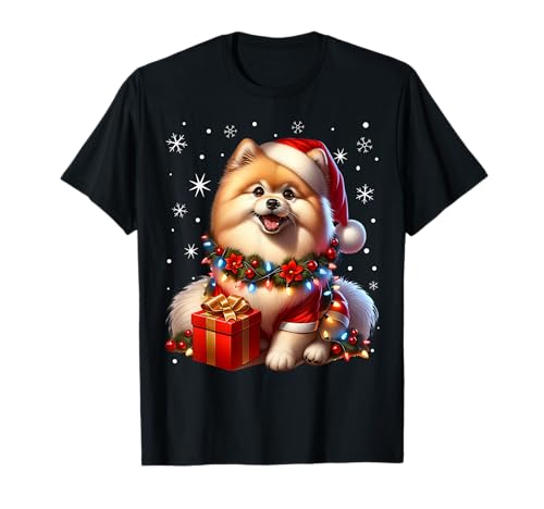 Weihnachten Spitz Damen Herren: Unisex T-Shirt für Hundeliebhaber, Schwarz, S von Weihnachten Spitz Herren Damen