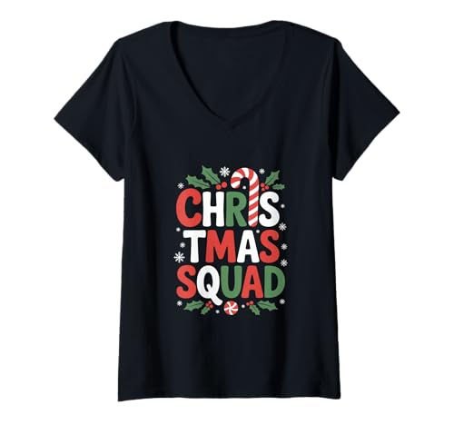 Damen Christmas Squad Weihnachten Team Familie Party T-Shirt mit V-Ausschnitt Damen Christmas Squad Weihnachten Team Familie Party T-Shirt mit V-Ausschnitt von Weihnachten Team Familie Freunde Gruppe Feier