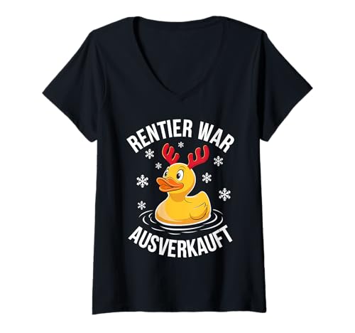 Damen Lustiges Ente Weihnachten Spruch - Rentier War Ausverkauft T-Shirt mit V-Ausschnitt Damen Lustiges Ente Weihnachten Spruch - Rentier War Ausverkauft T-Shirt mit V-Ausschnitt von Weihnachten Weihnachtspullover Damen Herren Lustig