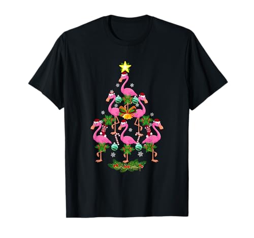 Weihnachten lustiger Flamingo Weihnachtsbaum xmas T-Shirt, Unisex-Erwachsene und Kinder, Schwarz, S von Weihnachten lustiger Flamingo Weihnachtsbaum xmas