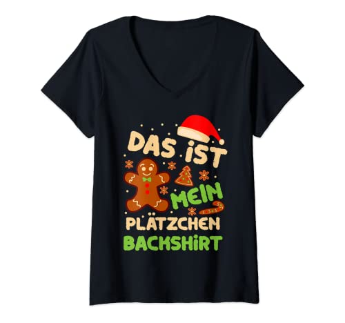 Damen Das ist mein Plätzchen Backshirt Lustig Outfit Weihnachten T-Shirt mit V-Ausschnitt von Weihnachten tshirt Plätzchen Kinder