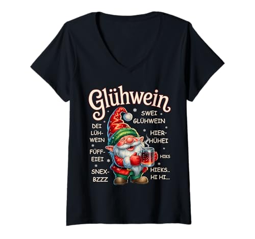 Damen Lustiger Glühwein-Wichtel Spruch Weihnachtsmarkt Weihnachten T-Shirt mit V-Ausschnitt Damen Lustiger Glühwein-Wichtel Spruch Weihnachtsmarkt Weihnachten T-Shirt mit V-Ausschnitt von Weihnachten & Wichteln Lustige Sprüche & Geschenke