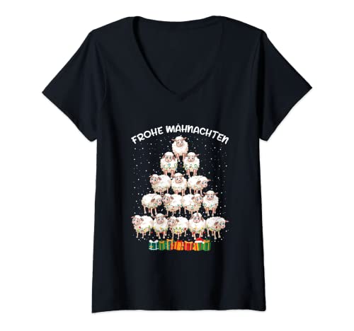 Damen Frohe Mähnachten Schaf Weihnachten Landwirt Weihnachtsbaum T-Shirt mit V-Ausschnitt Damen Frohe Mähnachten Schaf Weihnachten Landwirt Weihnachtsbaum T-Shirt mit V-Ausschnitt von Weihnachtliche Schaf Spruch Kleidung