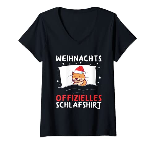 Damen Offizielles Weihnachts Schlafshirt Otter Weihnachten Spruch T-Shirt mit V-Ausschnitt von Weihnachtliche Schlaf Spruch Kleidung