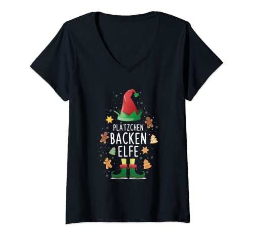 Damen Plätzchen Backen Elfe Weihnachten Kekse Back T-Shirt mit V-Ausschnitt Damen Plätzchen Backen Elfe Weihnachten Kekse Back T-Shirt mit V-Ausschnitt von Weihnachtliche Spruch Geschenke Zum Kekse Backen