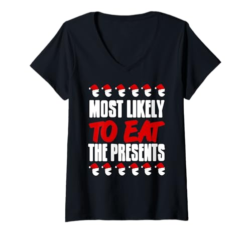 Damen Am liebsten isst du Festliche Leckereien Humor T-Shirt mit V-Ausschnitt von Weihnachtlicher Spaß für Naschkatzen