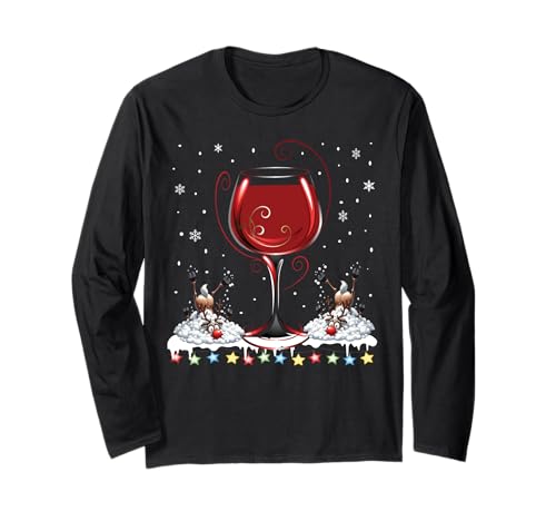 Glas Rotwein Lustig Rentier Weihnachten Männer Weihnachts Langarmshirt von Weihnachtoutfit Weihnachtsshirt Herren & Damen
