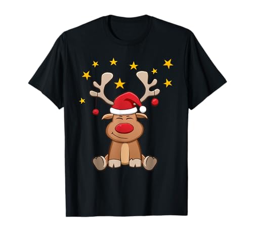 Weihnachts Geschenk Rudolf Rentier Nikolaus - Unisex-Erwachsene T-Shirt, Schwarz, S, Kurzarm, Klassische Passform, Cartoon, Weihnachten, Kinder von Weihnachts Geschenk Rudolf Rentier Nikolaus