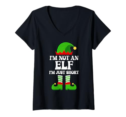 Damen Weihnachten Kostüm I'M NOT AN ELF I'M JUST SHORT Kinder T-Shirt mit V-Ausschnitt von Weihnachts Geschenke Kinder Weihnachten Kostüm