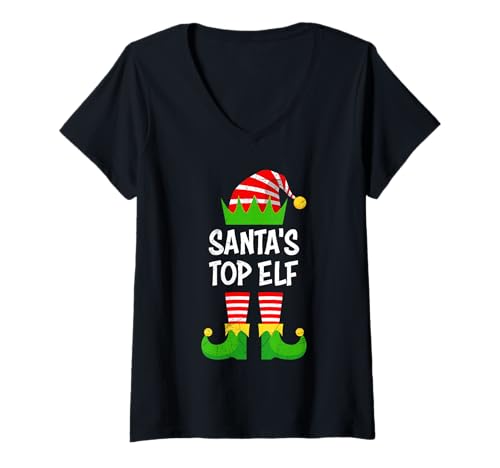 Damen Weihnachten Kostüm SANTAS TOP-ELF Lustiges Kinder T-Shirt mit V-Ausschnitt von Weihnachts Geschenke Kinder Weihnachten Kostüm