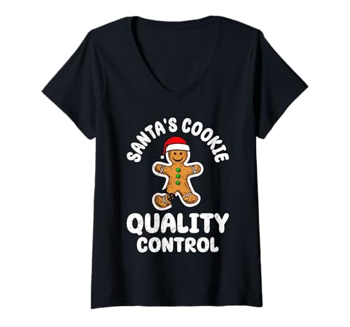 Damen Weihnachten SANTA'S COOKIE QUALITY CONTROL Lustig Kinder T-Shirt mit V-Ausschnitt von Weihnachts Geschenke Kinder Weihnachten Kostüm