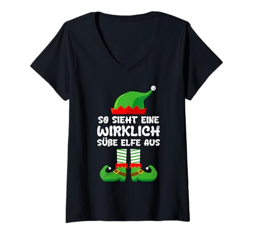 Damen Weihnachten SO SIEHT EINE WIRKLICH SÜßE ELFE AUS Kinder T-Shirt mit V-Ausschnitt von Weihnachts Geschenke Kinder Weihnachten Kostüm