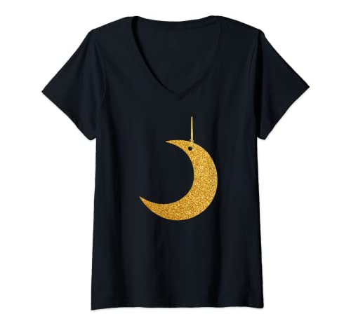 Damen Weihnachtsdekoration Halbmond Goldener Mond T-Shirt mit V-Ausschnitt Damen Weihnachtsdekoration Halbmond Goldener Mond T-Shirt mit V-Ausschnitt von Weihnachts-Merch