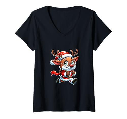 Damen Weihnachts Rentier Süß Kinder Nikolaus T-Shirt mit V-Ausschnitt Damen Weihnachts Rentier Süß Kinder Nikolaus T-Shirt mit V-Ausschnitt von Weihnachts Rentier Süß