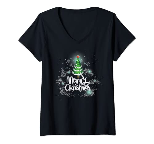 Damen , Kurzarm, Weihnachts Motiv - Merry Christmas T-Shirt mit V-Ausschnitt von Weihnachts Shirt für Damen - Christmas Fashion