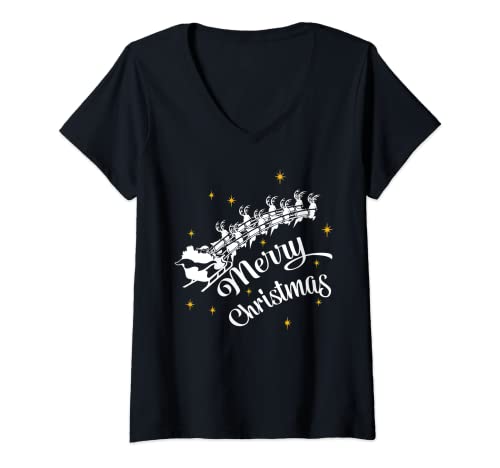 Damen Weihnachts Motiv - Merry Christmas T-Shirt mit V-Ausschnitt von Weihnachts Shirt für Damen - Christmas Fashion