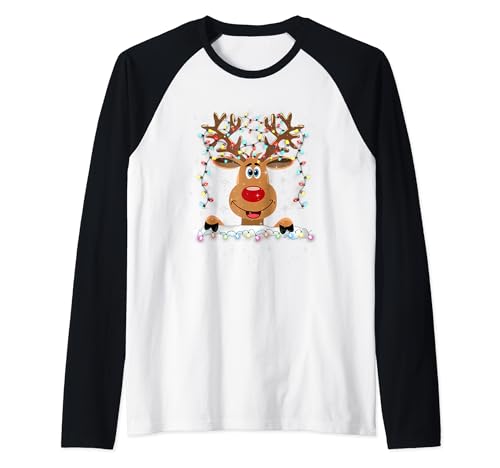 Weihnachtsshirt Damen Herren Kinder Rentier Rote Nase Lustig Raglan von Weihnachts Tshirt Rentier Jungen Mädchen Kinder