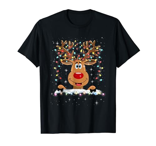 Weihnachtsshirt Damen Herren Kinder Rentier Rote Nase Lustig T-Shirt von Weihnachts Tshirt Rentier Jungen Mädchen Kinder