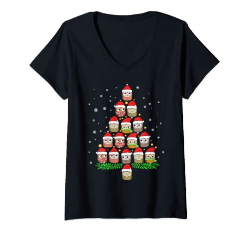 Damen Weihnachtseule Tshirt Weihnachten Eule Shirt Weihnachtsbaum T-Shirt mit V-Ausschnitt Damen Weihnachtseule Tshirt Weihnachten Eule Shirt Weihnachtsbaum T-Shirt mit V-Ausschnitt von Weihnachtsbaum Eulen Geschenke