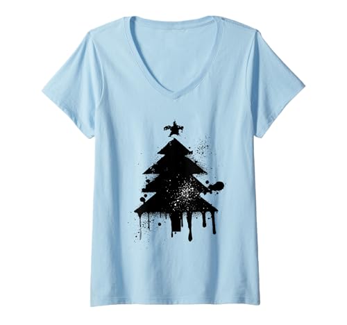 Damen Abstrakter Weihnachtsbaum Spritzemotiv Weihnachten T-Shirt mit V-Ausschnitt Damen Abstrakter Weihnachtsbaum Spritzemotiv Weihnachten T-Shirt mit V-Ausschnitt von Lustige Vintage Weihnachts Baum Geschenkideen