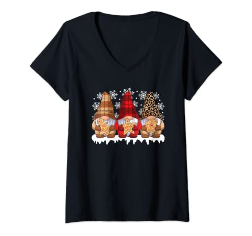 Damen Niedliche Weihnachtswichtel Lebkuchen Wichtel Weihnachten T-Shirt mit V-Ausschnitt Damen Niedliche Weihnachtswichtel Lebkuchen Wichtel Weihnachten T-Shirt mit V-Ausschnitt von Weihnachtsbekleidung für Damen Herren Kinder