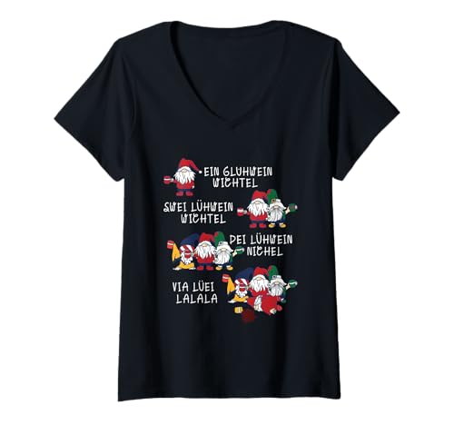 Damen Ein Glühwein swei Glühwein Wichtel - Lustiges Weihnachts T-Shirt mit V-Ausschnitt von Weihnachtsdeko & Outfits