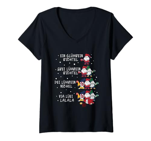 Damen Ein Glühwein swei Glühwein Wichtel - Lustiges Weihnachts T-Shirt mit V-Ausschnitt Damen Ein Glühwein swei Glühwein Wichtel - Lustiges Weihnachts T-Shirt mit V-Ausschnitt von Weihnachtsdeko & Outfits