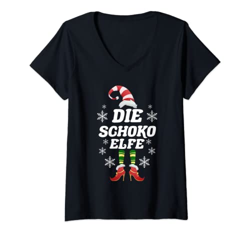 Damen Schoko Elfe Elfen Outfit Weihnachten Weihnachtselfen T-Shirt mit V-Ausschnitt Damen Schoko Elfe Elfen Outfit Weihnachten Weihnachtselfen T-Shirt mit V-Ausschnitt von Weihnachtself Partnerlook Weihnachten Geschenk